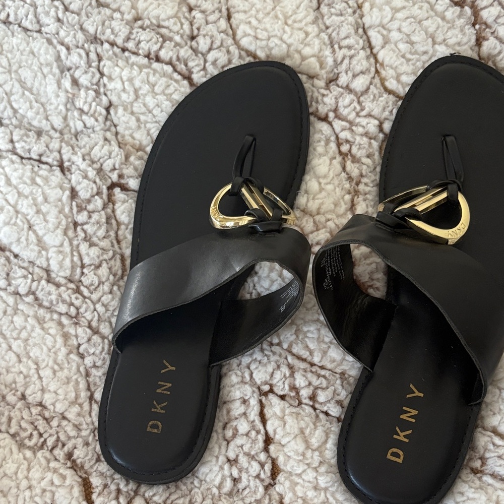 DKNY Black Sandals with Gold Ring Detail